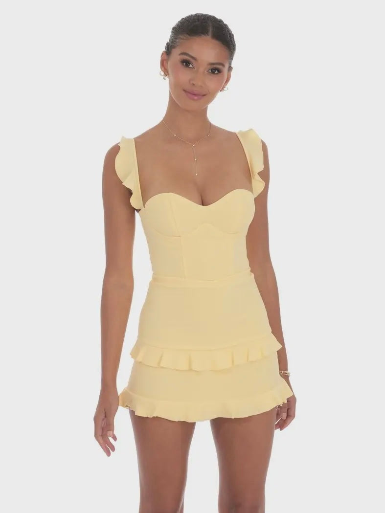 Lucy in The Sky Ruffle Corset Dress in Yellow Ella J Boutique Lucy in The Sky Ruffle Corset Dress in Yellow Ella J Boutique