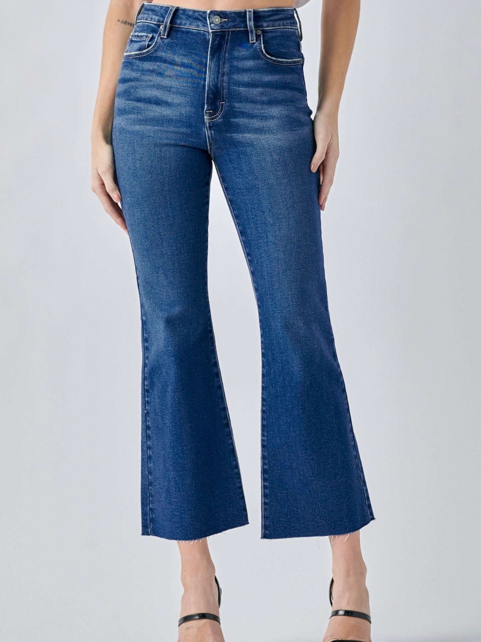 bella high rise crop flare jeans | feasibly