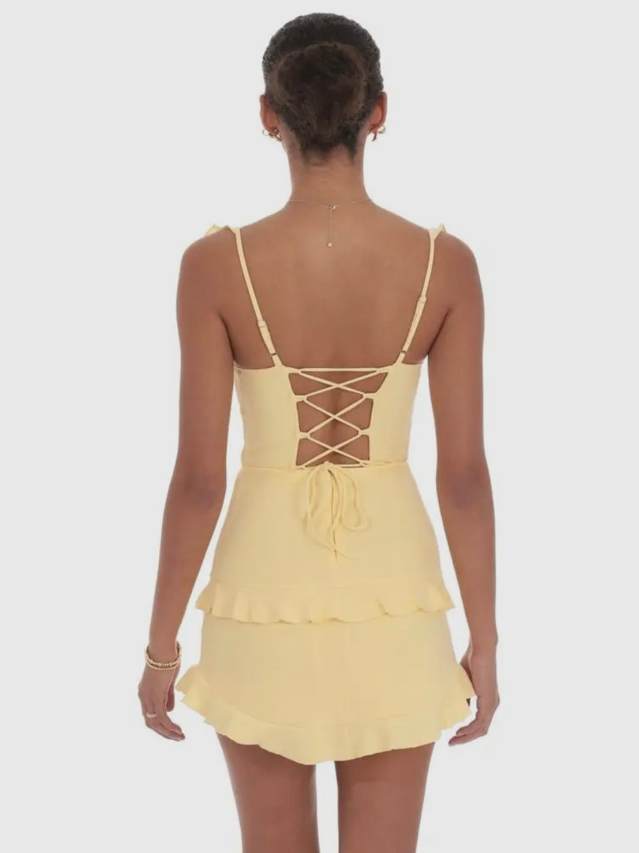 Lucy in The Sky Ruffle Corset Dress in Yellow Ella J Boutique Lucy in The Sky Ruffle Corset Dress in Yellow Ella J Boutique