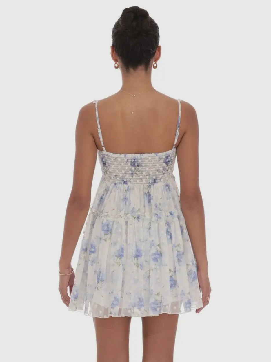 Lucy In the Sky Floral Babydoll Dress in White  Ella J Boutique