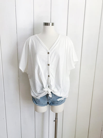 Fantastic Fawn Ivory Button Down Top with tie - Ella J Boutique